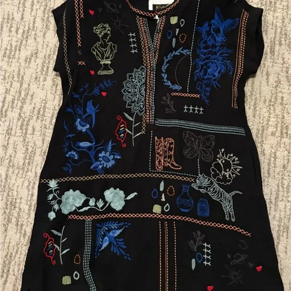 Johnny Was Black Top with Colorful Embroidery - Picture 3 of 5